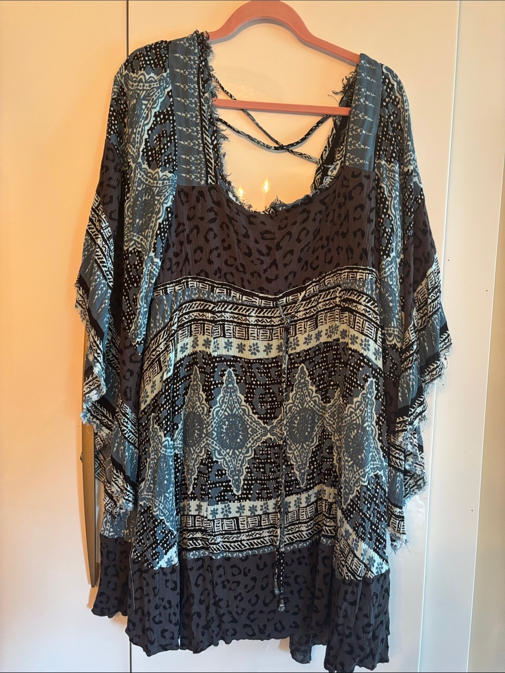 Free People Boho Patchwork Tunic or dress — Blue and Black